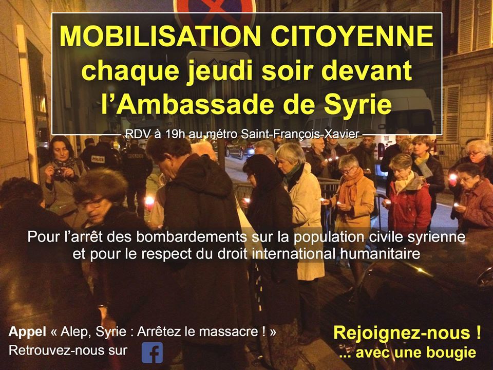 Paris : 12ème mobilisation citoyenne - Alep, Syrie: Arrêtez le massacre!