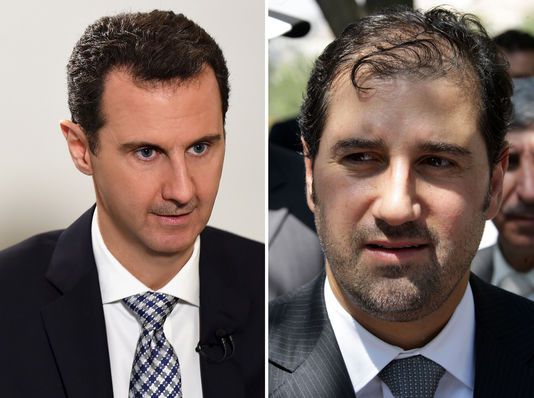 A gauche, le président syrien Bachar Al-Assad à Damas, le 20 février 2016. A droite, le businessman syrien Rami Makhlouf à Damas, le 17 juillet 2010.