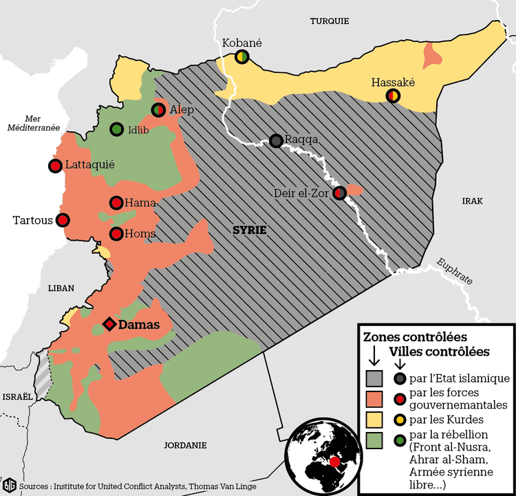 Les zones de contrôles en Syrie