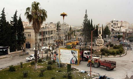 Scene of a bombing in Idlib, Syria