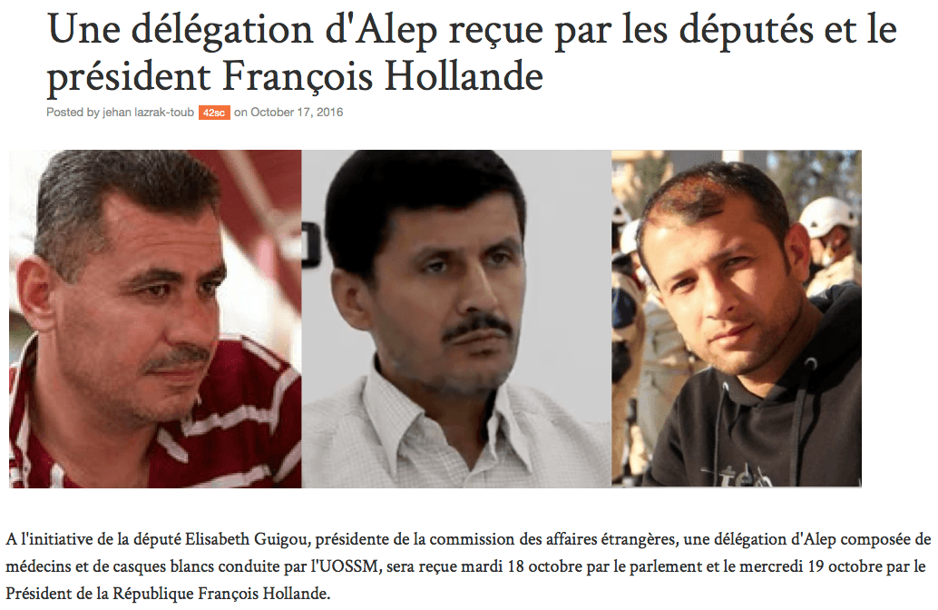 Une délégation d'Alep reçue par les députés et le président François Hollande