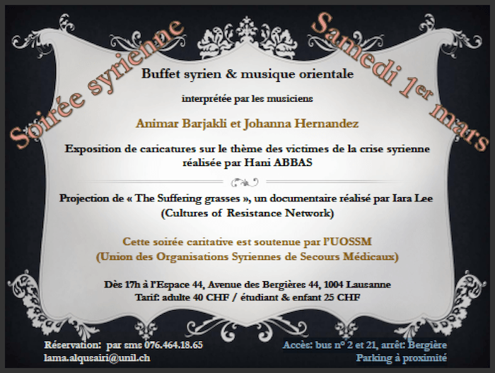 Lausanne : Soirée Syrienne (Musique, Exposition et projection de film)