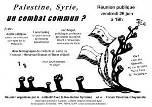 26/06/2015 Paris : Une réunion publique "Palestine, Syrie, un combat commun ?"