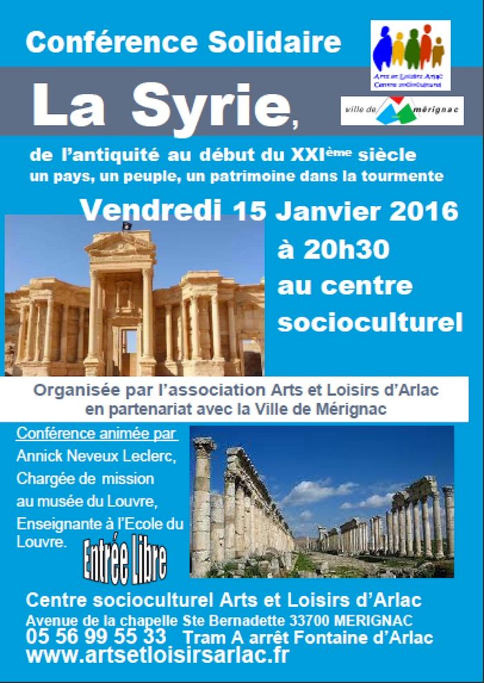 MERIGNAC : Conférence d'Annick Leclerc "La Syrie, de l’antiquité au début du XXIème siècle"