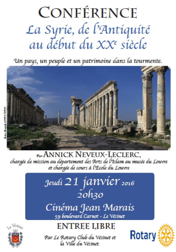 LE VESINET : Conférence d'Annick Leclerc "La Syrie, de l’antiquité au début du XXIème siècle"