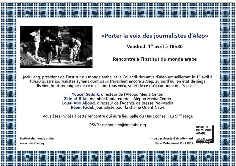 Paris : Conférence "Porter la voix des journalistes d'Alep"