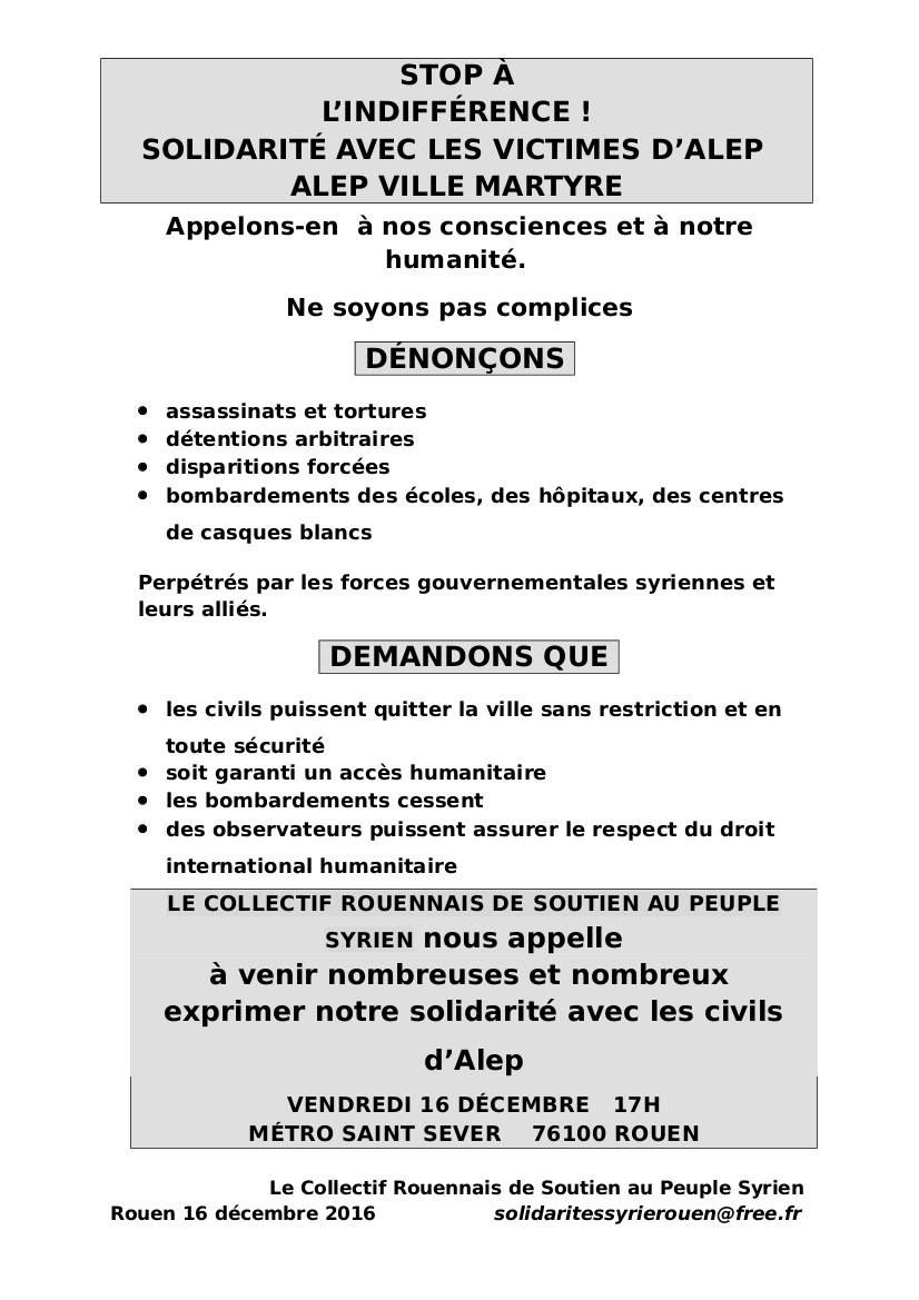 Rouen : Rassemblement "Solidarité avec les victimes d'Alep"