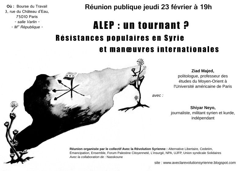 Paris : Réunion publique "Alep : un tournant ? Résistances populaires en Syrie et manœuvres internationales"