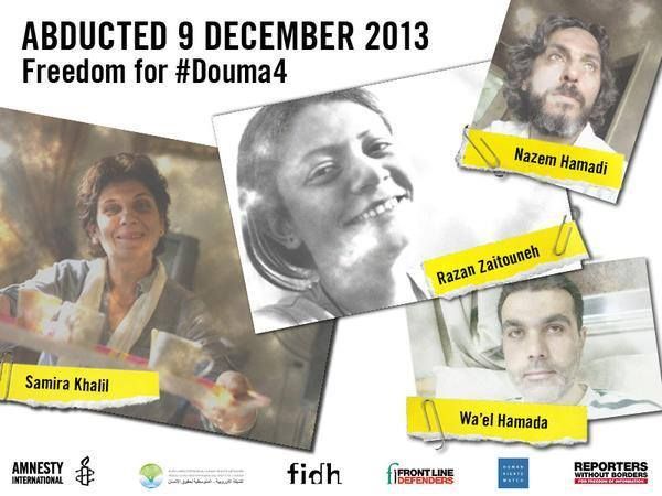 Liberté pour Samira Al-Khalil, Razan Zaitouneh, Wael Hamadi et Nazem Hammadi