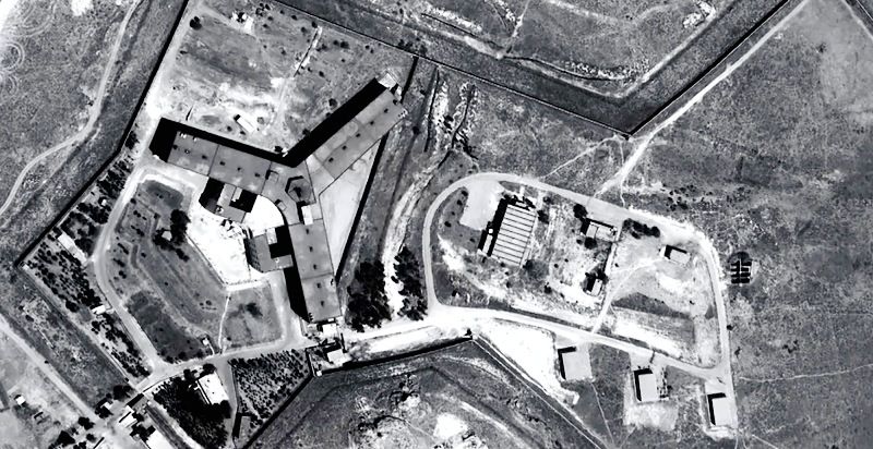 A handout satellite image by Amnesty International shows the military-run Saydnaya prison, one of Syria's largest detention centres located 30 kilometres (18 miles) north of Damascus. (AFP/AFP/Handout)